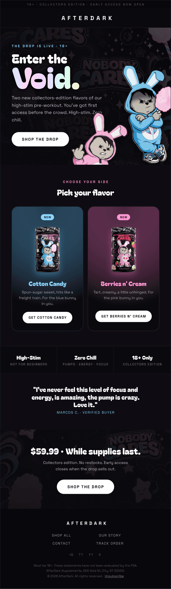 AfterDark Enter the Void limited-edition product launch email design