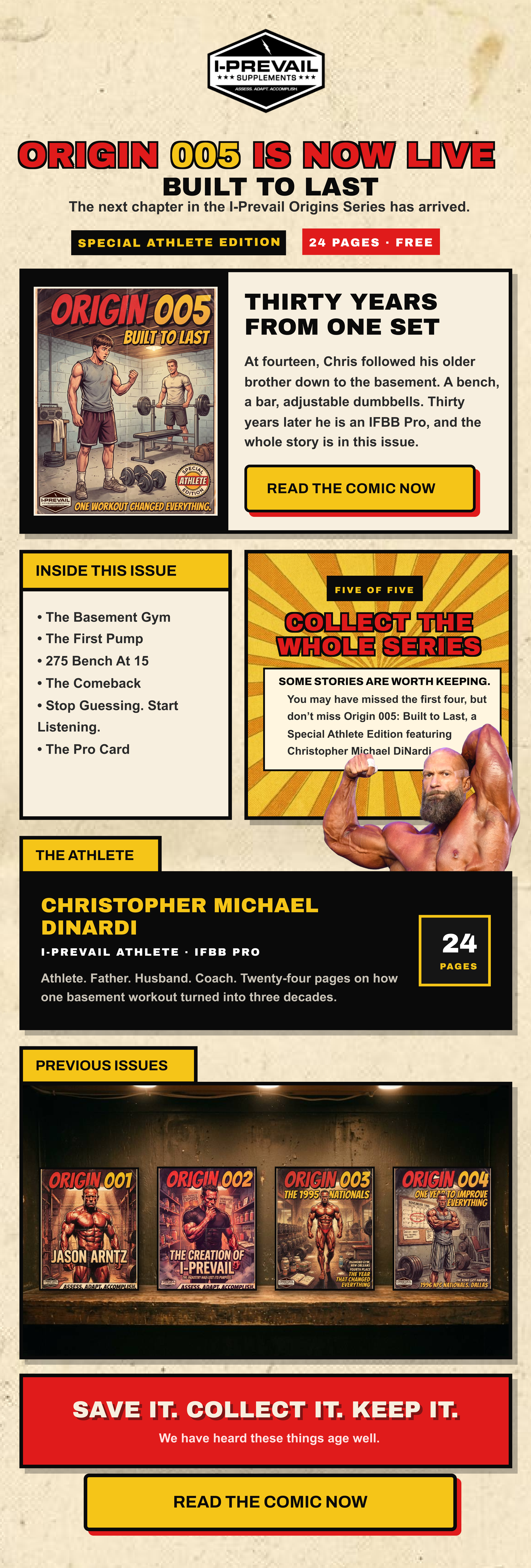 I-Prevail Supplements Origin 005 comic series release email design